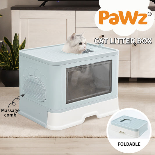 Pawz Foldable Cat Litter Box Toilet Tray Enclosed Kitty Hooded Top Entry Large